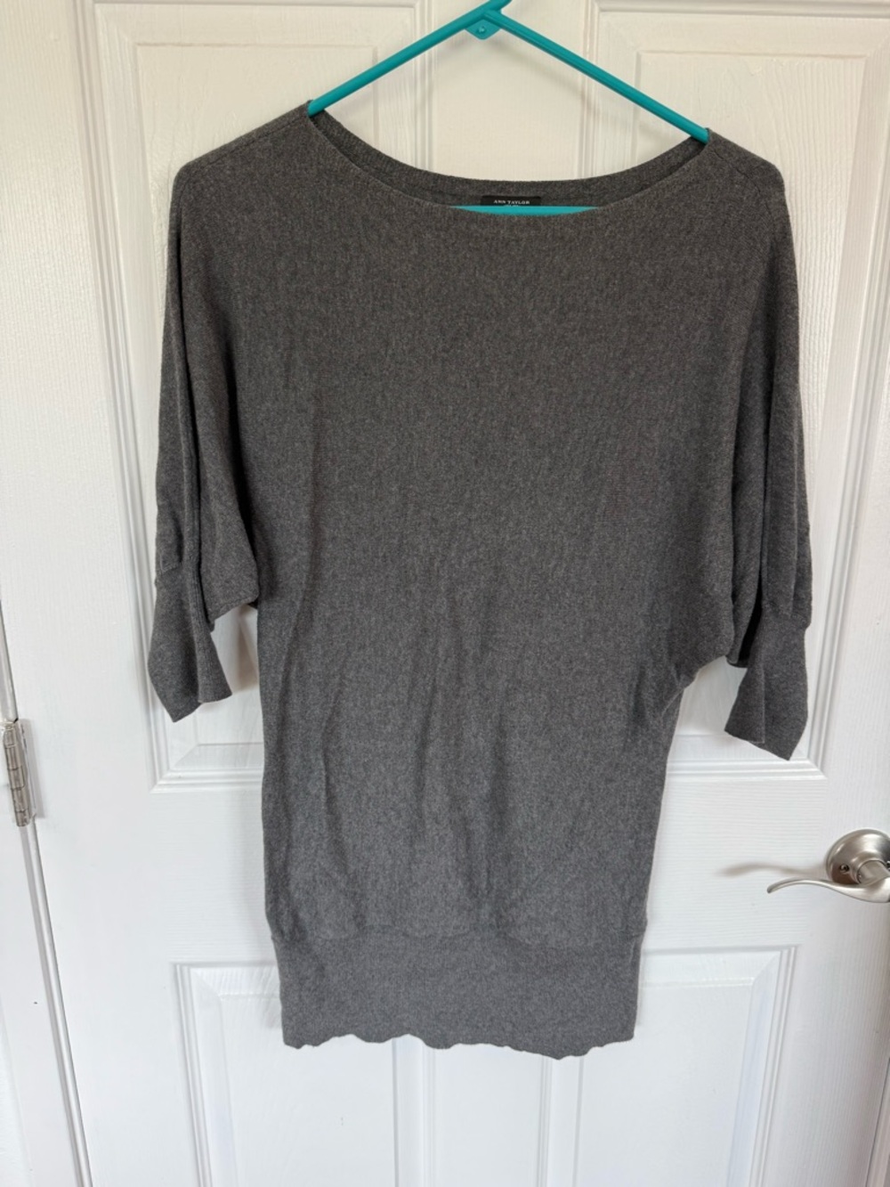 Ann Taylor Heather Gray Knit Boatneck Sweater Dress